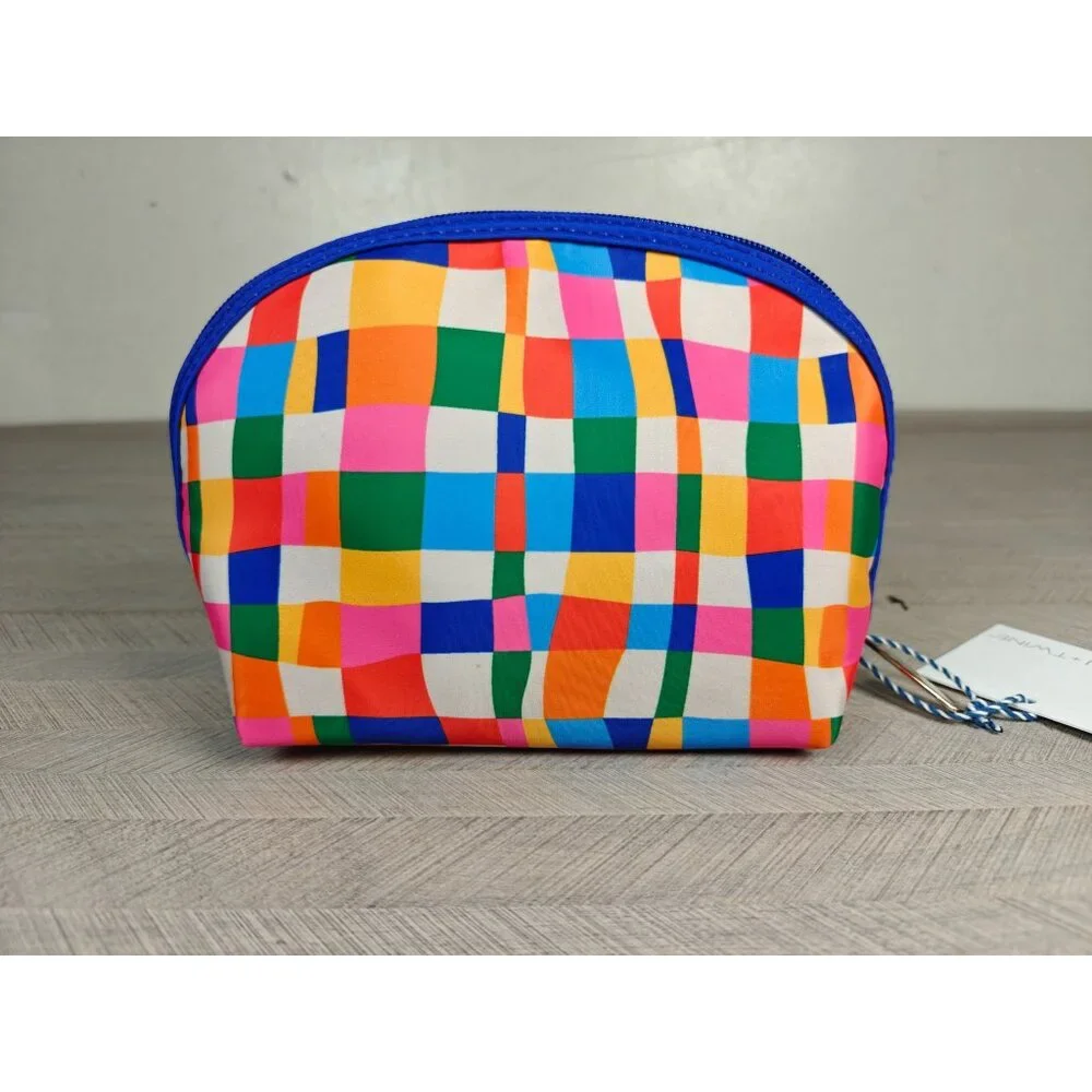 Tartan + Twine Bright Multicolor Round Top Cosmetic Bag Makeup Organizer